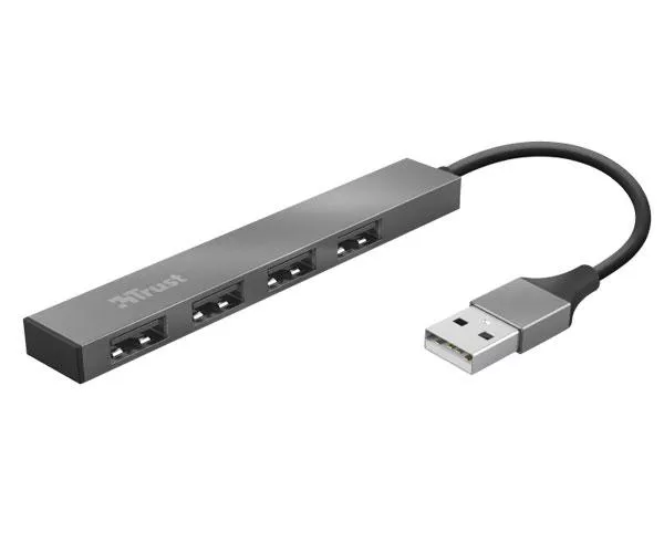 Hub 4 puertos USB 2.0 / Trust Halix / Aluminio / Dise&ntilde;o metalico y compacto  23786