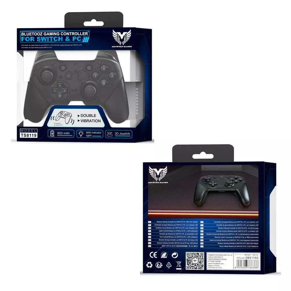 Mando Gamepad Inal&aacute;mbrico Nintendo Switch - PC / 800 mAh / Bt 5.0 / TS8119 / MTK / 0851192