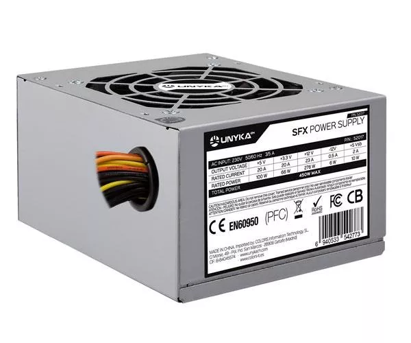 Fuente alimentacion SFX 450w Unykach / Micro Atx / 20+4 Pines / Plata / UNYKA 52017