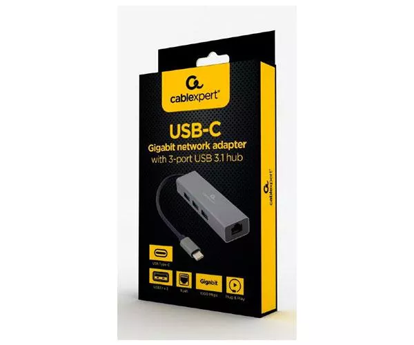 Hub Type-C a 3x USB 3.0 / 1x RJ45 Gigabit / 17 cm / A-CMU3-LAN-01