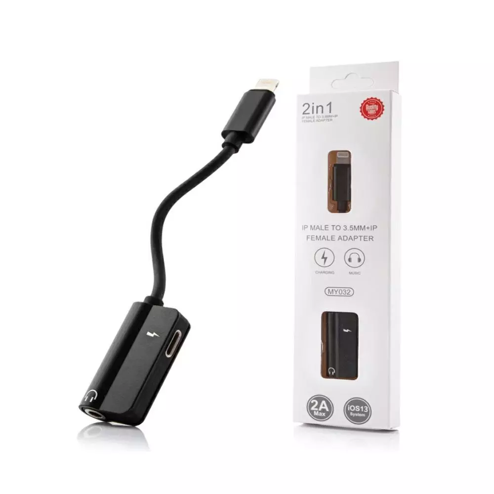 Cable adaptador de audio Iphone Lightning a Jack 3.5mm Negro Hembra