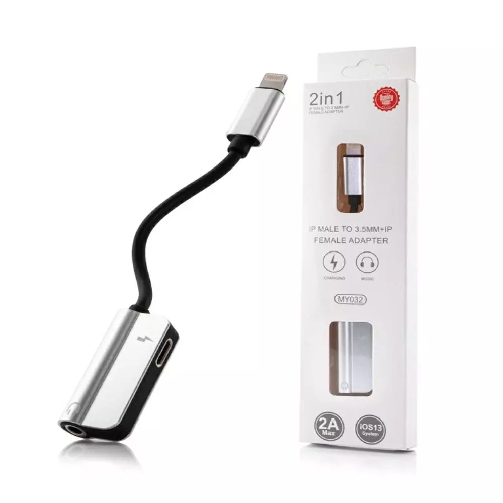 Cable adaptador de audio Iphone Lightning a Jack 3.5mm Plata Hembra