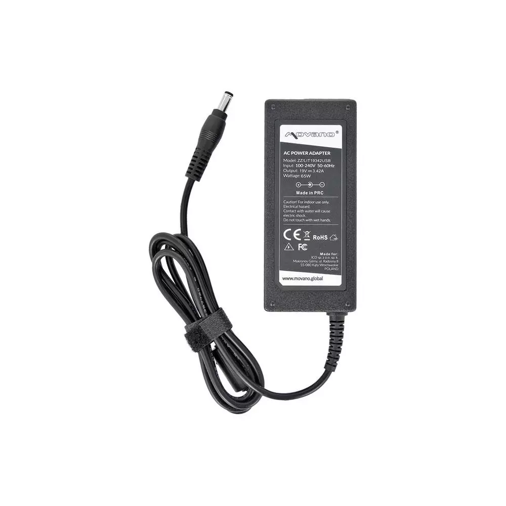 Cargador compatible para port&aacute;til ASUS / MSI / TOSHIBA / LENOVO / MEDION 65W 19V 3.42A 5.5x2.5 mm Puerto USB Movano