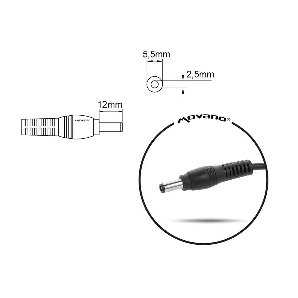 Cargador compatible para port&aacute;til ASUS / MSI / TOSHIBA / LENOVO / MEDION 65W 19V 3.42A 5.5x2.5 mm Puerto USB Movano