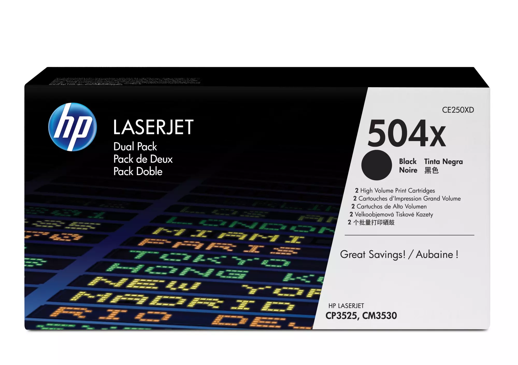 &divide; Pack 2 unidades t&oacute;ner original hp ce250xd negro 504x 21.000 p&aacute;ginas