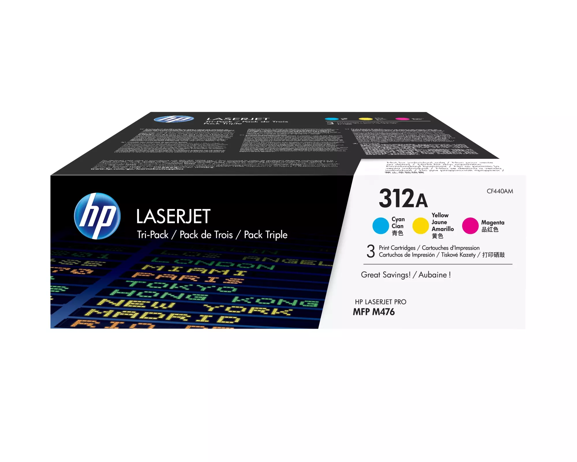 &divide; Pack 3 unidades t&oacute;ner originales hp cf440am cian / magenta / amarillo 312a 27.000 p&aacute;ginas