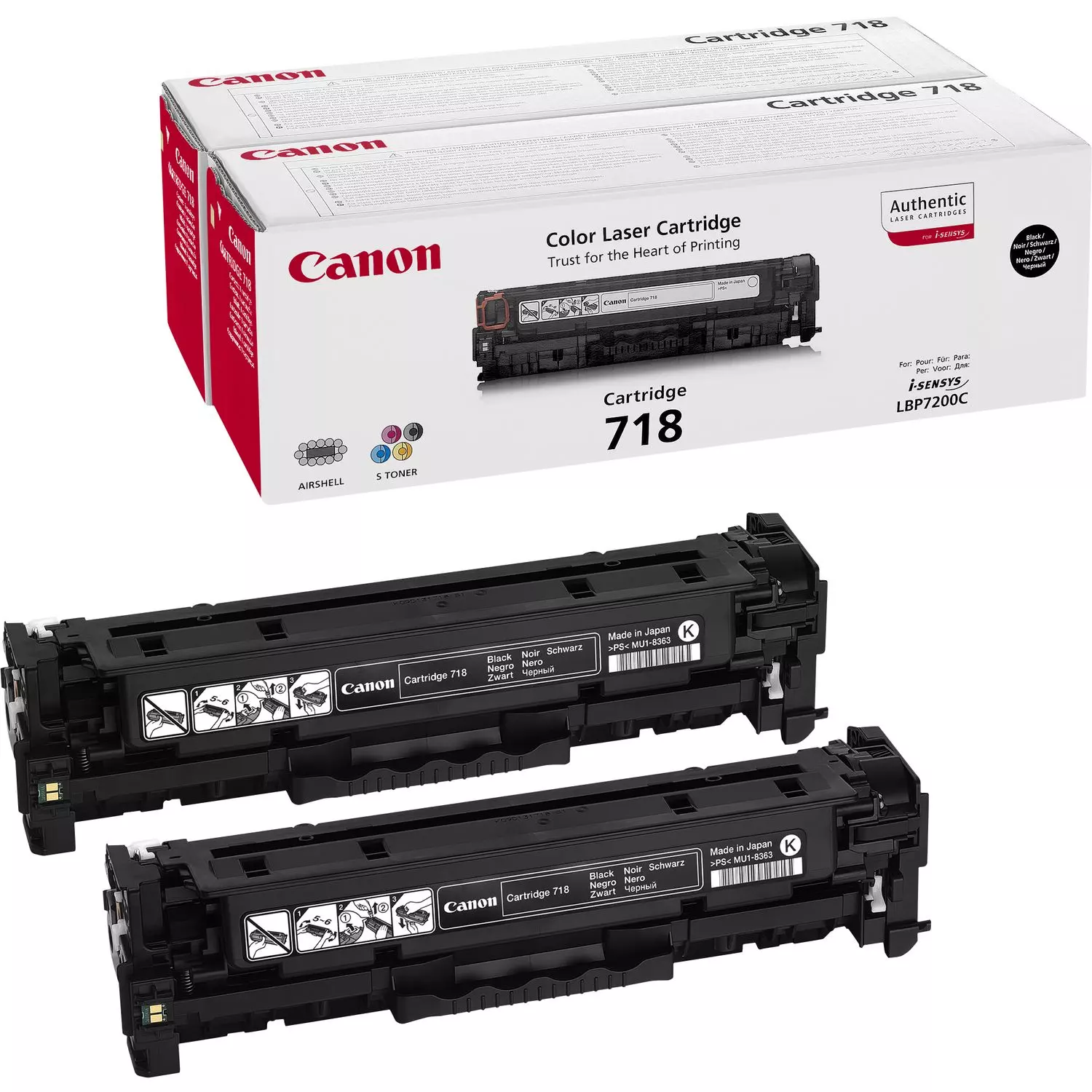 &divide; Pack 2 unidades t&oacute;ner original canon crg-718bk negro 3.400 p&aacute;ginas