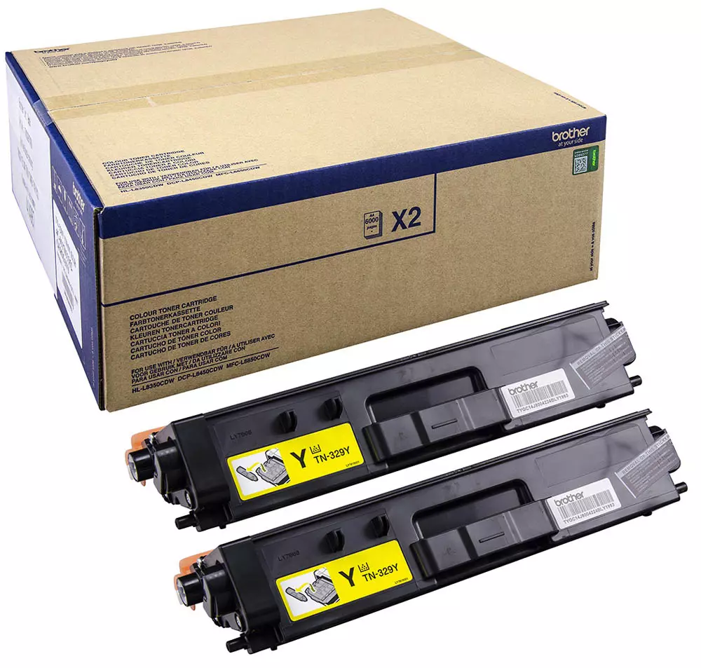 &divide; Pack 2 unidades t&oacute;ner original brother tn-329y amarillo 12.000 p&aacute;ginas