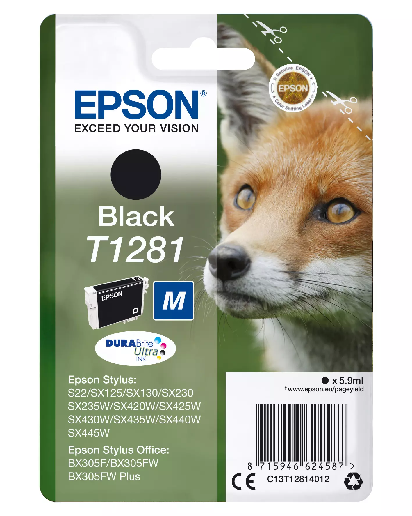 &divide; Tinta original epson t1281 negro c13t12814022 5.9ml - con alarma