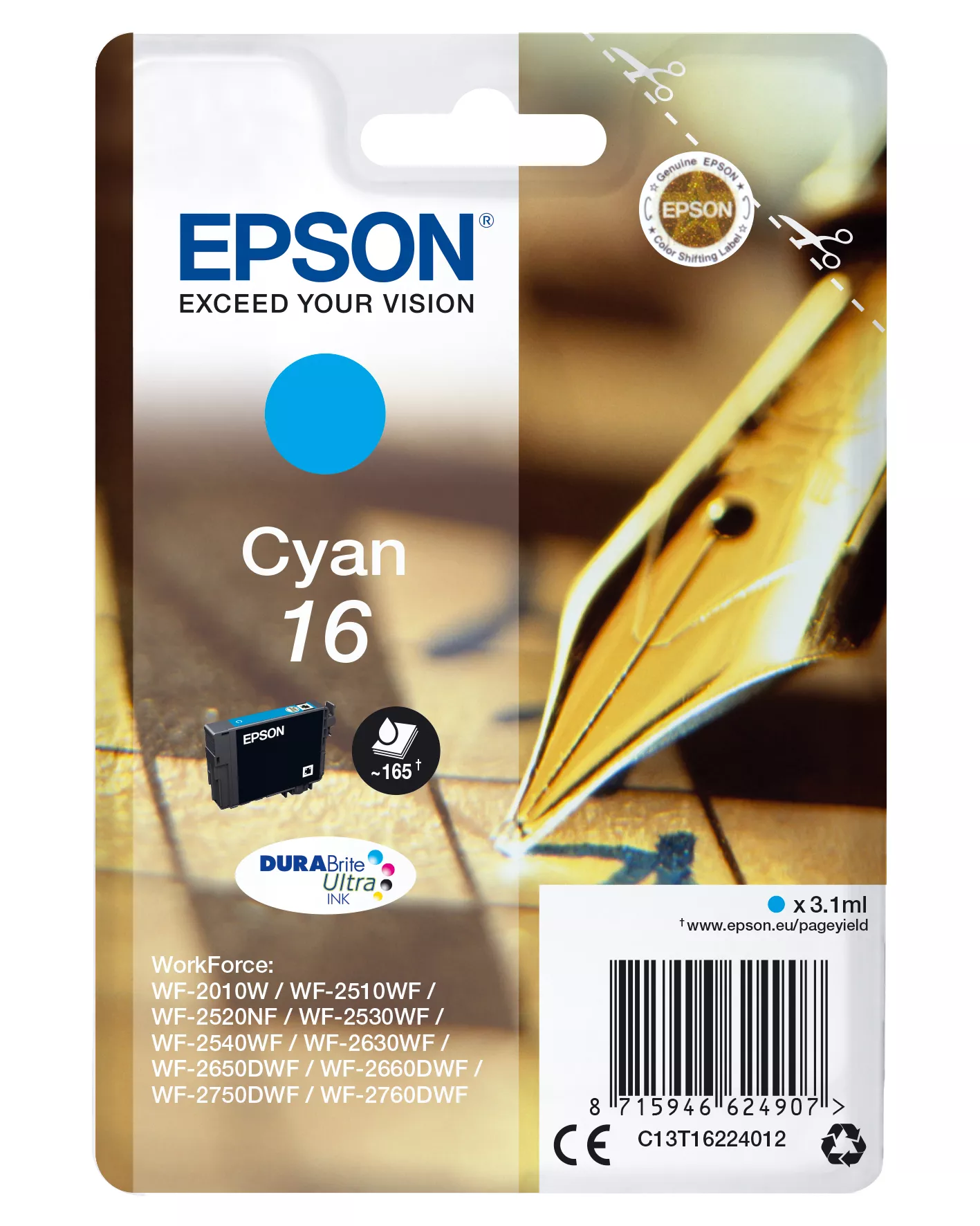 &divide; Tinta original epson t1622 cian c13t16224012 3.1ml