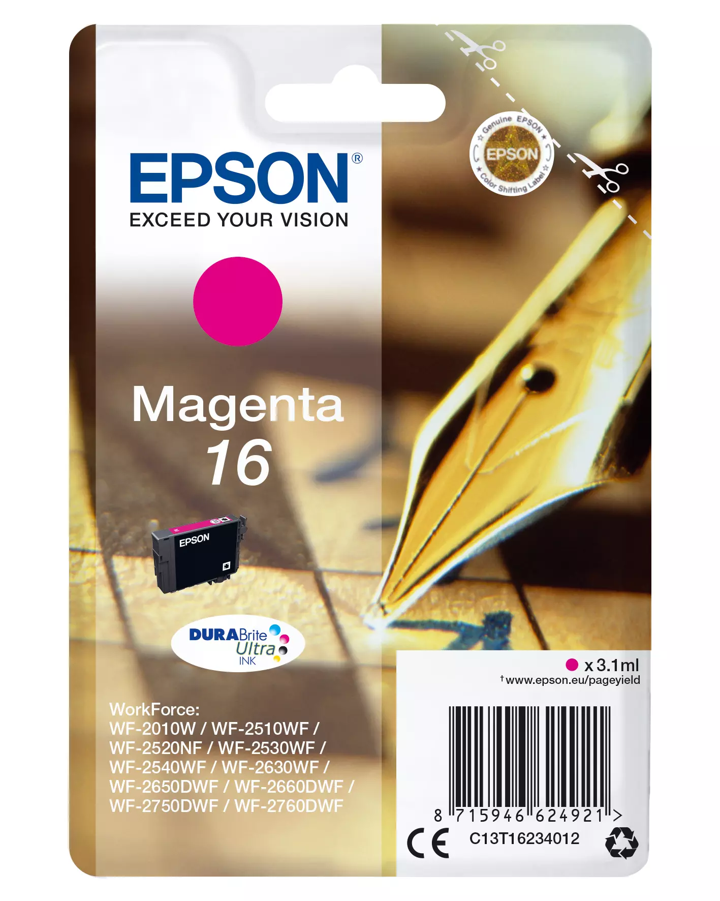 &divide; Tinta original epson t1623 magenta c13t16234022 3.1ml - con alarma