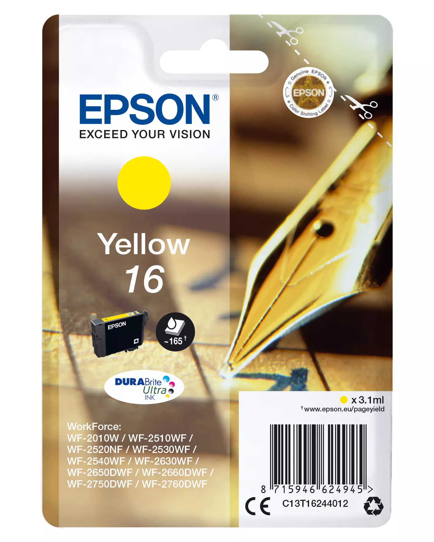 &divide; Tinta original epson t1624 amarillo c13t16244022 3.1ml - con alarma