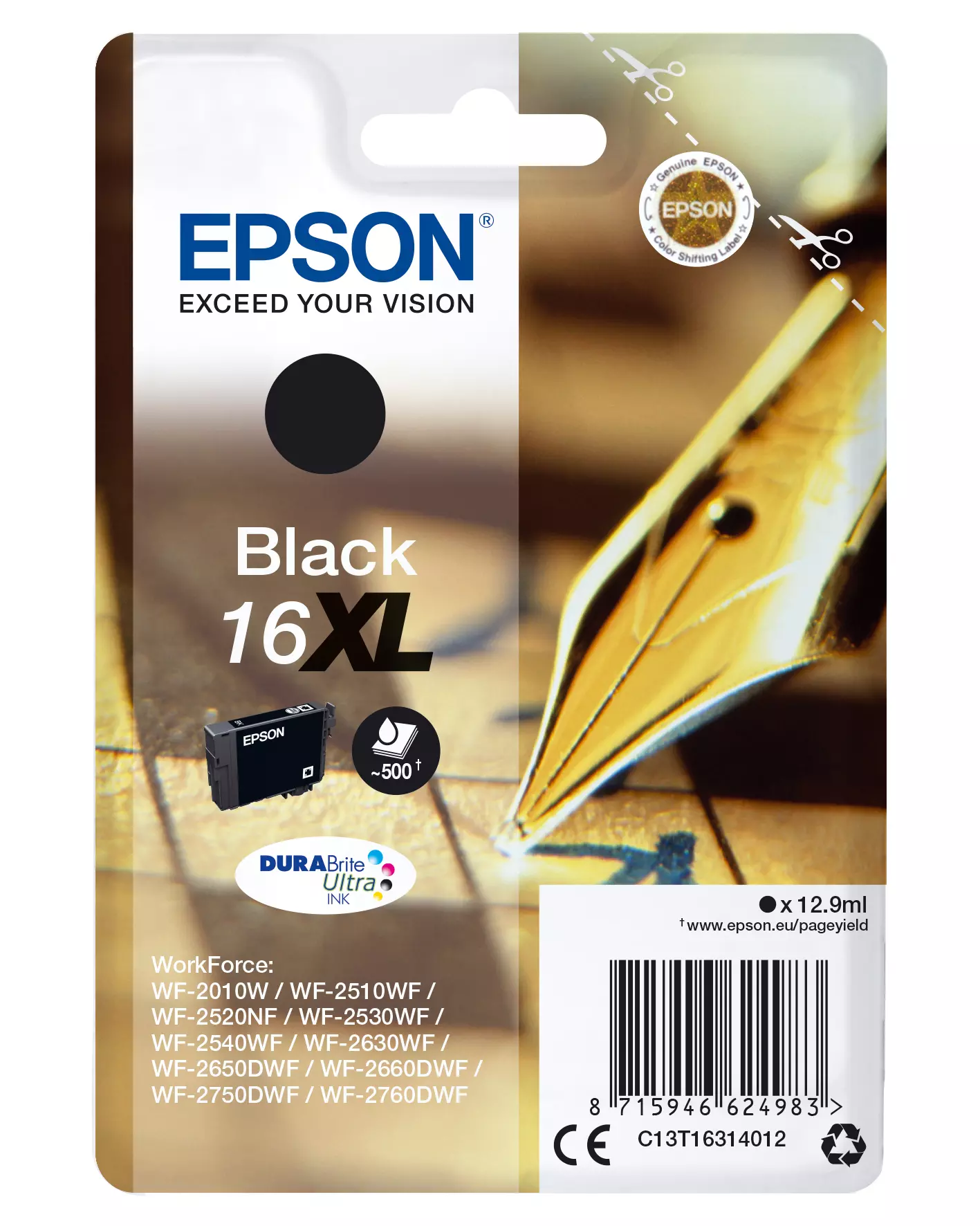&divide; Tinta original epson t1631 xl negro c13t16314022 12.9ml - con alarma
