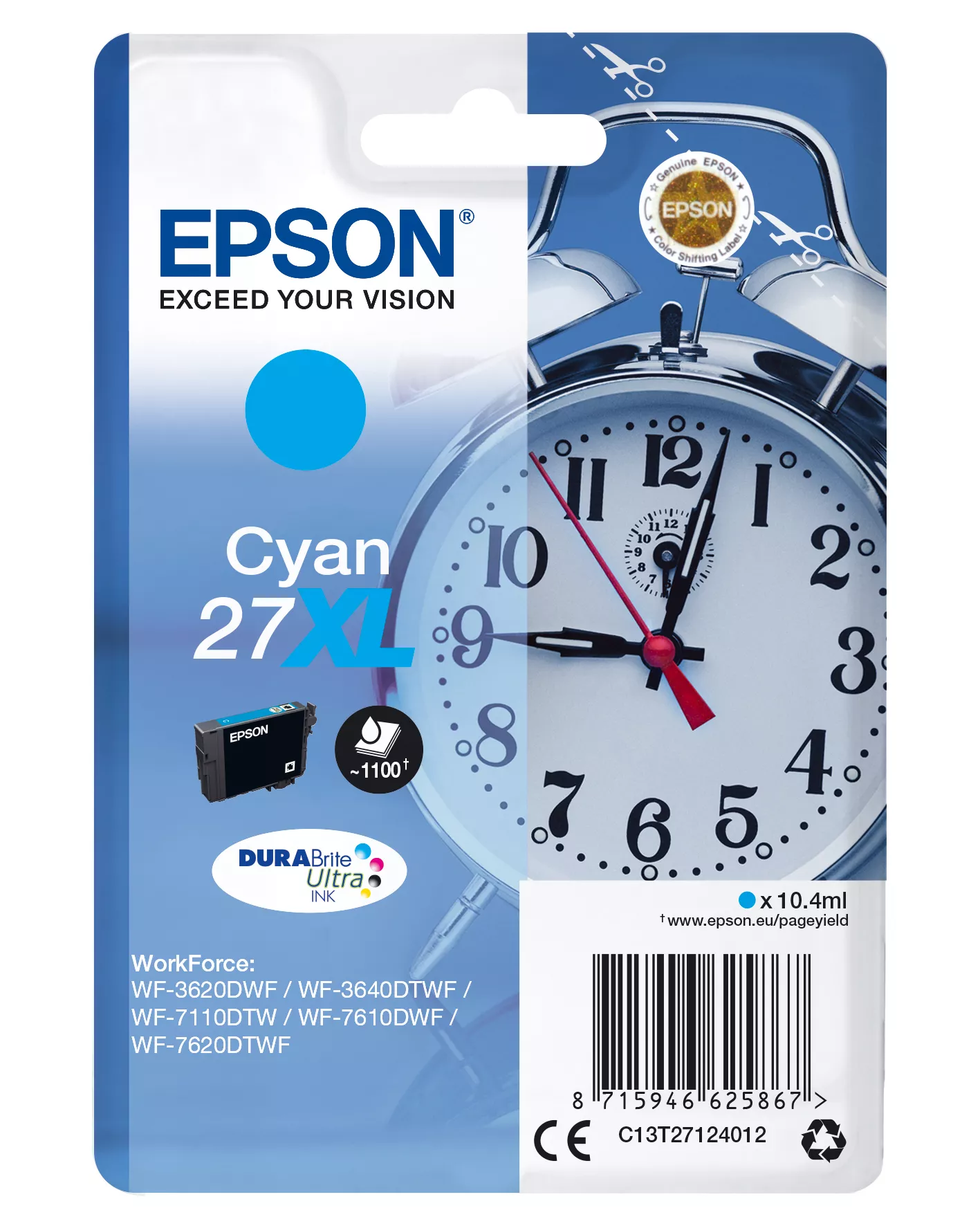&divide; Tinta original epson t2712 xl cian c13t27124012 10.4ml