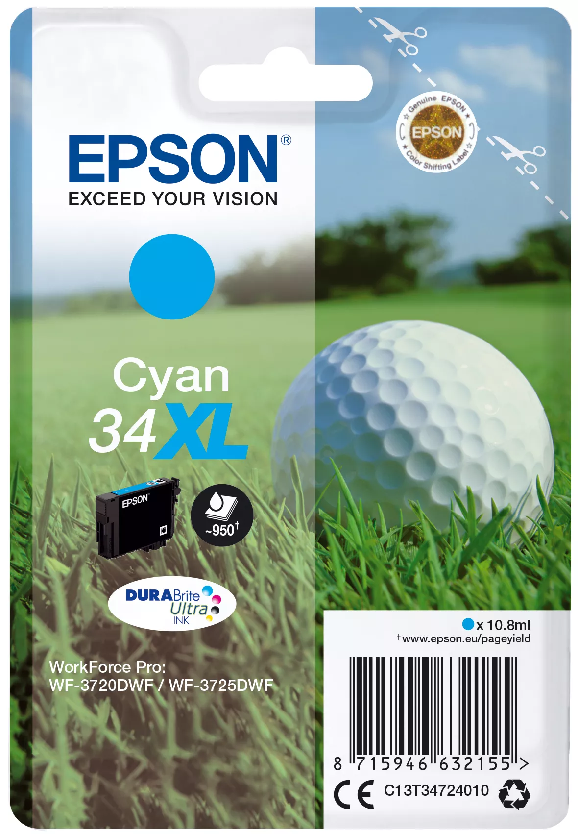 &divide; Tinta original epson t3472 xl cian c13t34724010 10.8ml