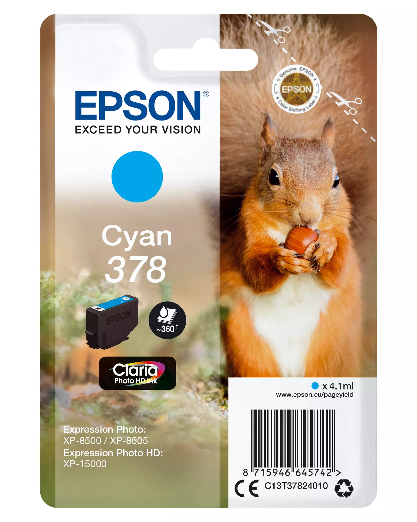 &divide; Tinta original epson t3782 cian c13t37824010 4.1ml